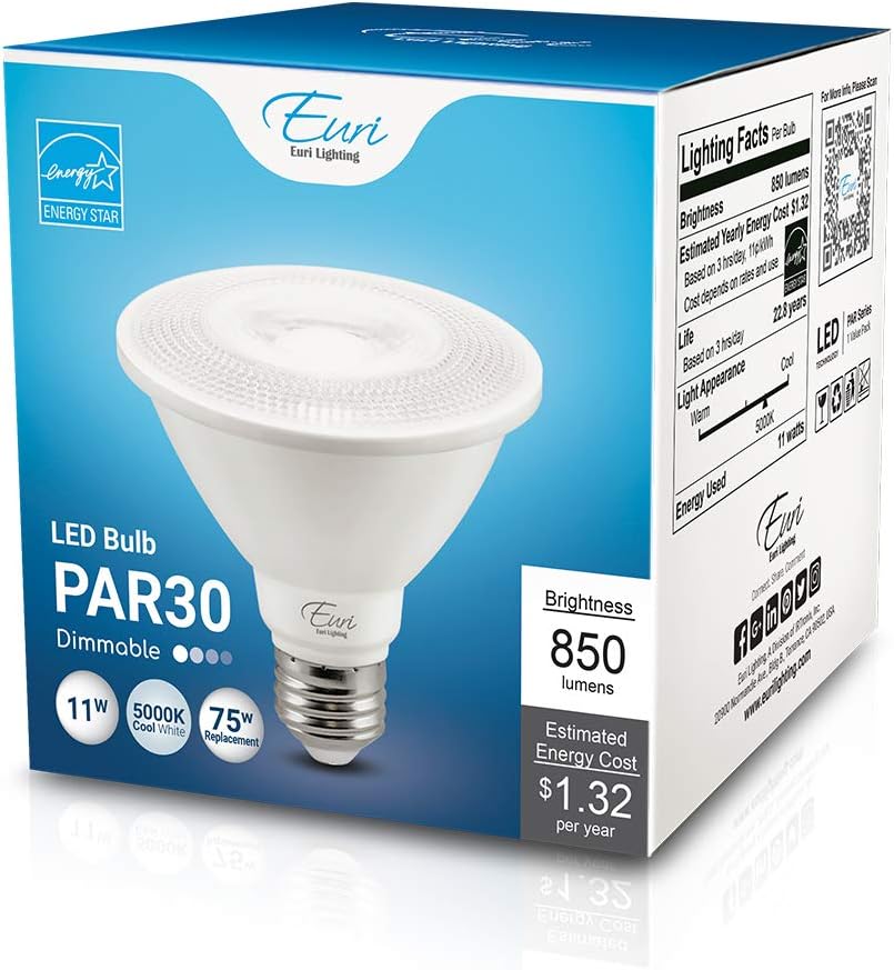 Dimmable LED PAR30 Short Neck, 11W (75W Equal), Cool White (5000K), 850lm, 80CRI, 40° Beam Angle, Damp