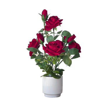 Artificial Rose Plant with Ceramic Vase, Red
