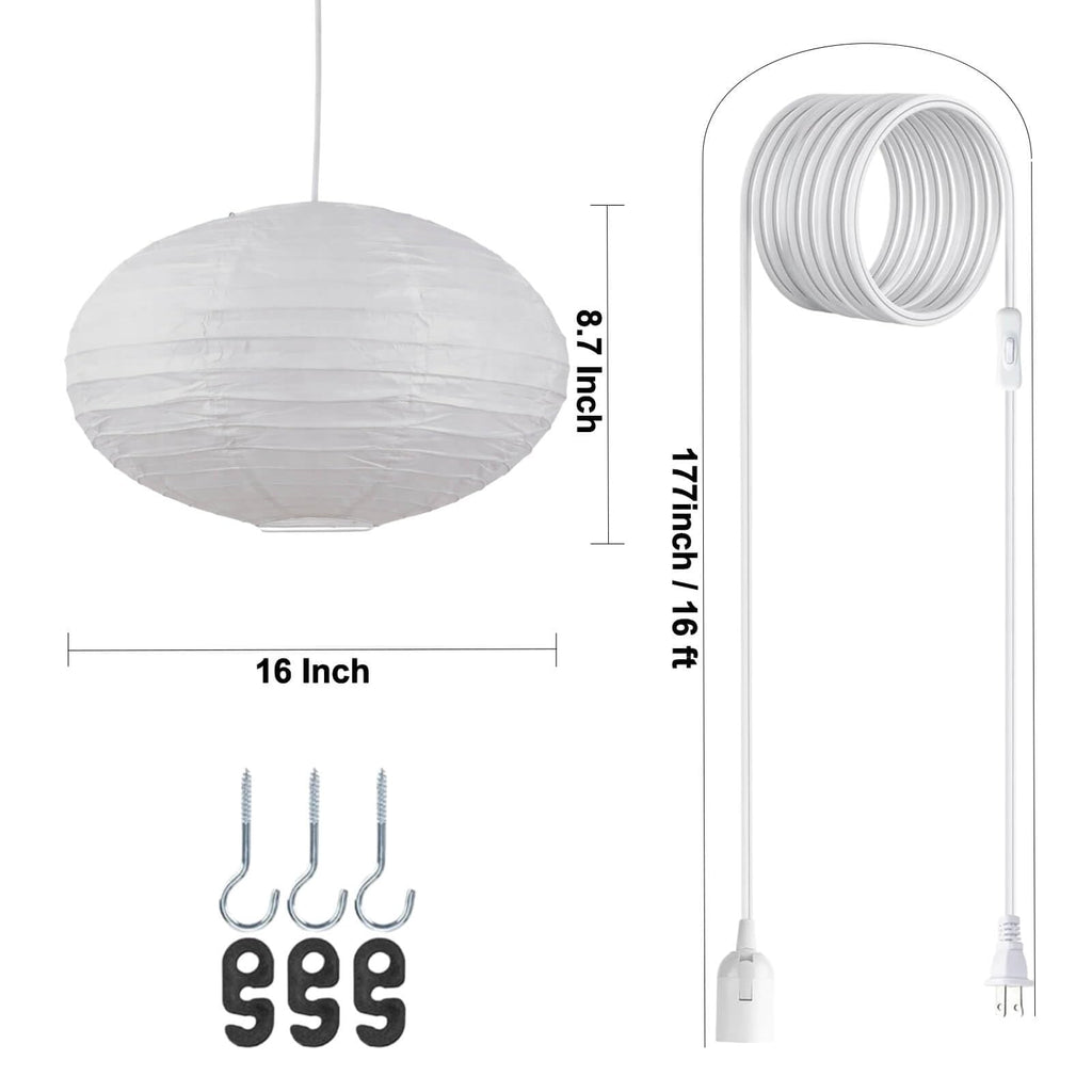 16 Inch Oval Plug in Hanging Paper Lantern Lights with Cord