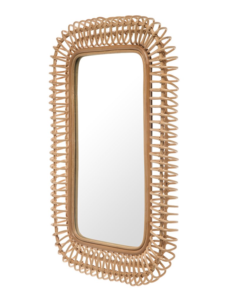 Rattan Coiled Rectangular Wall Mirror, Farmhouse Decor, Natural Brown