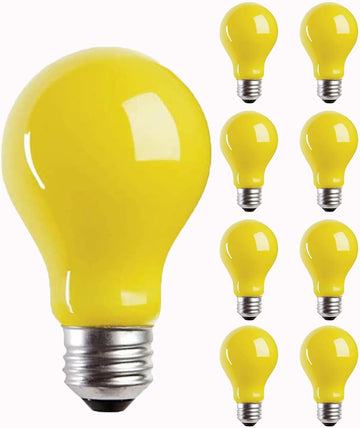 8 Pack 3W A19 LED Bug Light Bulbs Yellow LED Bulb Outdoor Bug Light Bulb 25W Equivalent 2000K Amber Bedroom Night