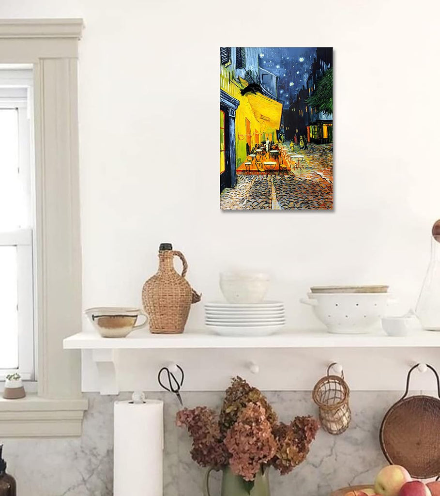 Cafe Terrace at Night Modern Stretched and Framed Canvas Prints Van Gogh Famous Oil Paintings Reproduction Cityscape