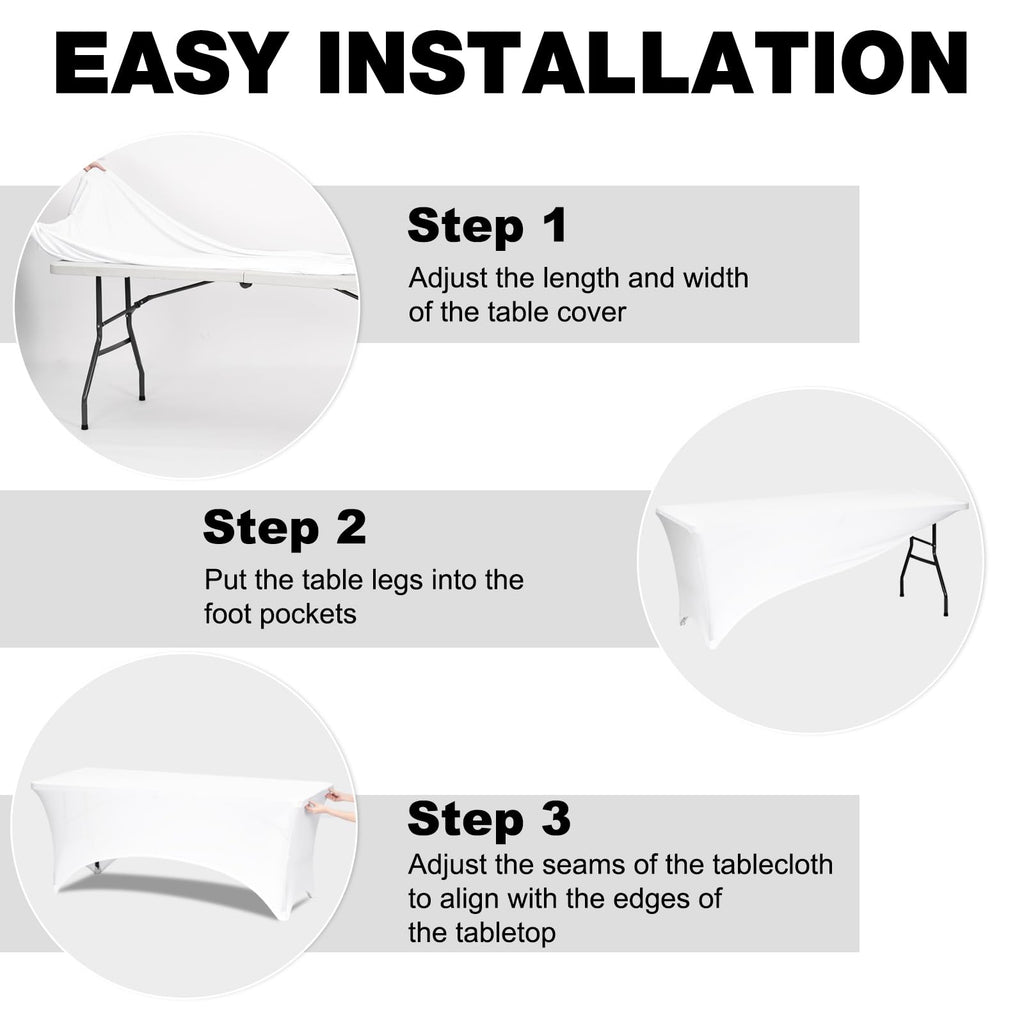 2 Pack 4FT White Spandex Table Cloth 48 x 30 Inch