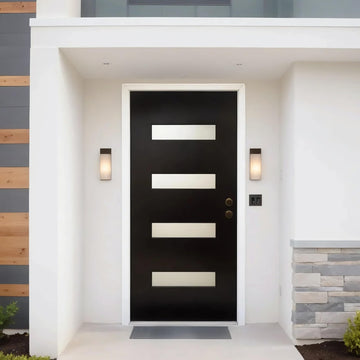36'' x 80" Fiberglass Entry Door with Brickmould, 4-9/16" Frame Width, Black Exterior Door with Frosted Glass, Glass