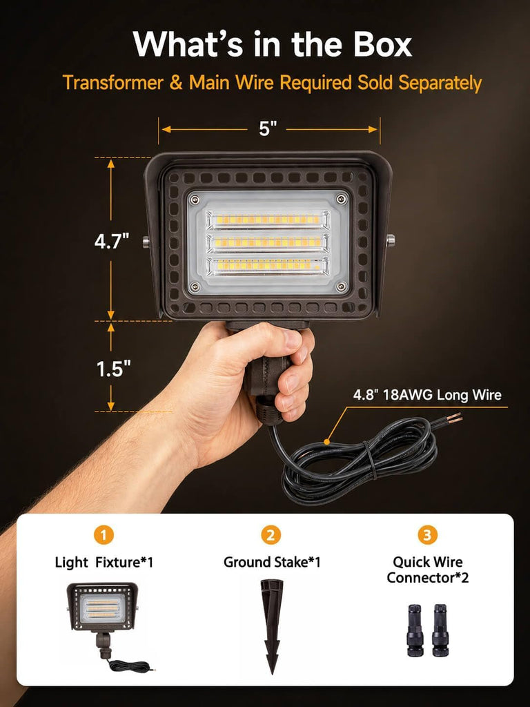 Low Voltage Landscape Flood Light, 20W 12V, 2700K, 1 Pack