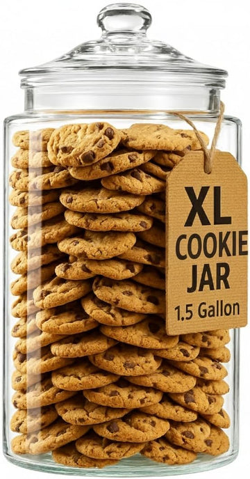 1.5 Gallon Glass Cookie Jar - Tall Food Storage Container with Airtight Lid - Large Kitchen Canister for Sugar