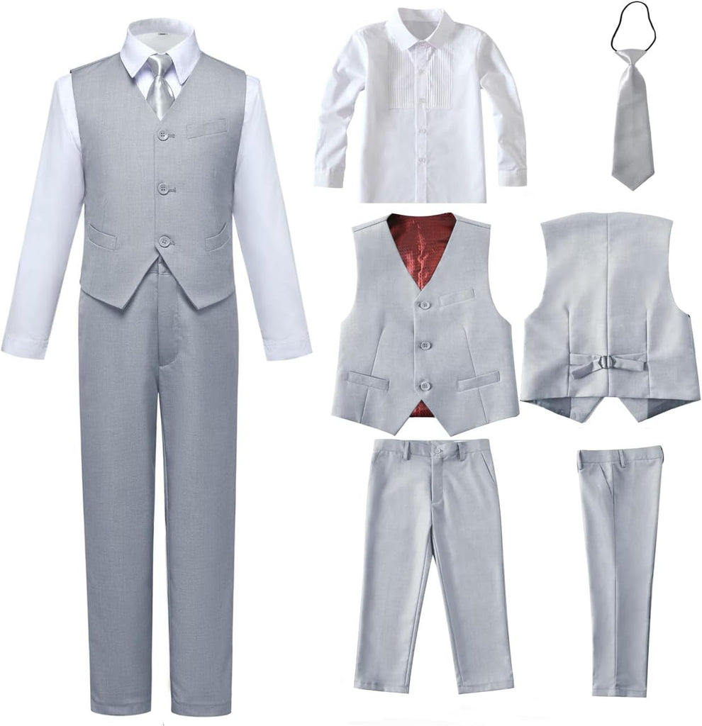 Boys 4 Pieces Suits Slim Fit Kids Vest Pants Sets Formal Dresswear for Boy