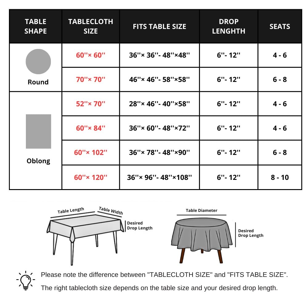 Round Tablecloth 70 Inches Red Brown Buffalo Plaid Winter Table Cloth - Polyester Checkered Gingham Christmas Table