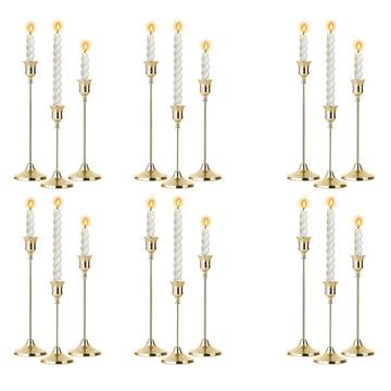6 Sets Candle Holder Gold Candlestick Holders -Vintage Modern Metal Taper Candle Holders, Decorative Centerpiece for
