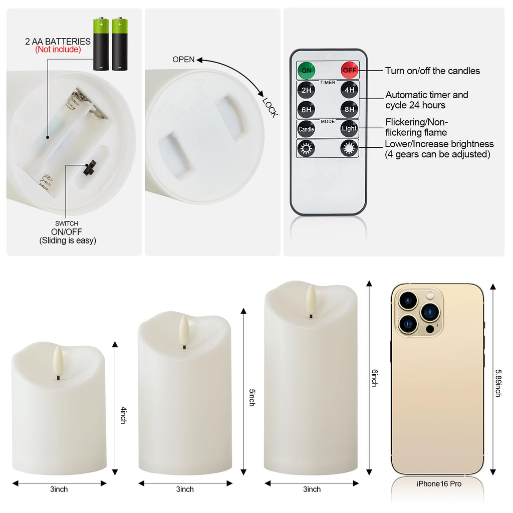 Outdoor Waterproof Flameless LED Pillar Candles with Remote Timer
