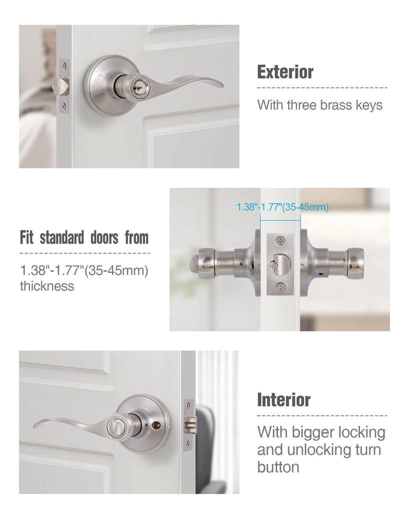 Door Levers Interior Keyed Difference Entry Front/Bedroom Door Handles for Left and Right Opened Door with Lock and