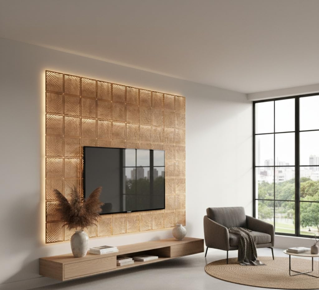 Teak Tone Hanging Room Divider, Overall Size 35 x 47 in, 0.16 in