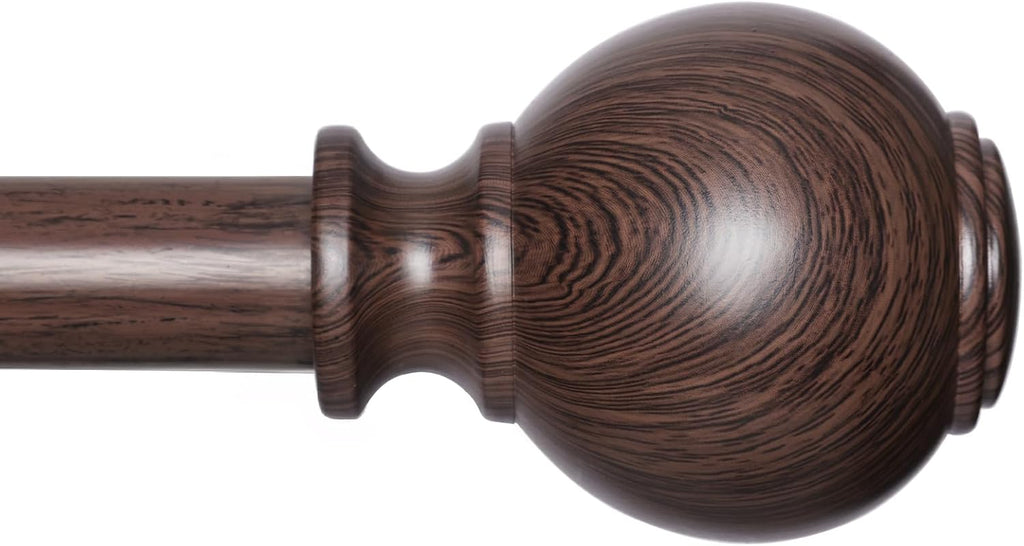 Wood Curtain Rods for Windows 28 to 48 Inches,1 inch Heavy Duty Window Curtain Rods with Imitation Wood Grain Finials