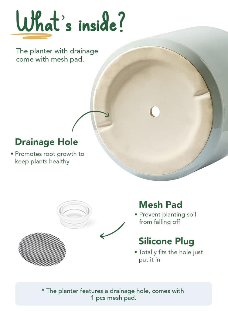 12 Inch Pot for Plants, Ceramic Indoor Planter, Mist Gray