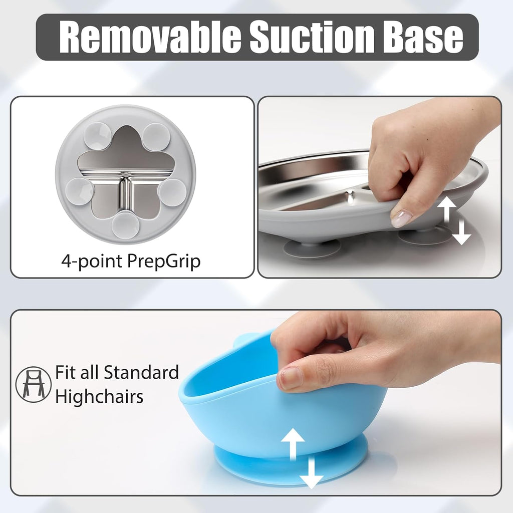 Stainless Steel Baby Plate and Bowls with Suction - 4 Packs