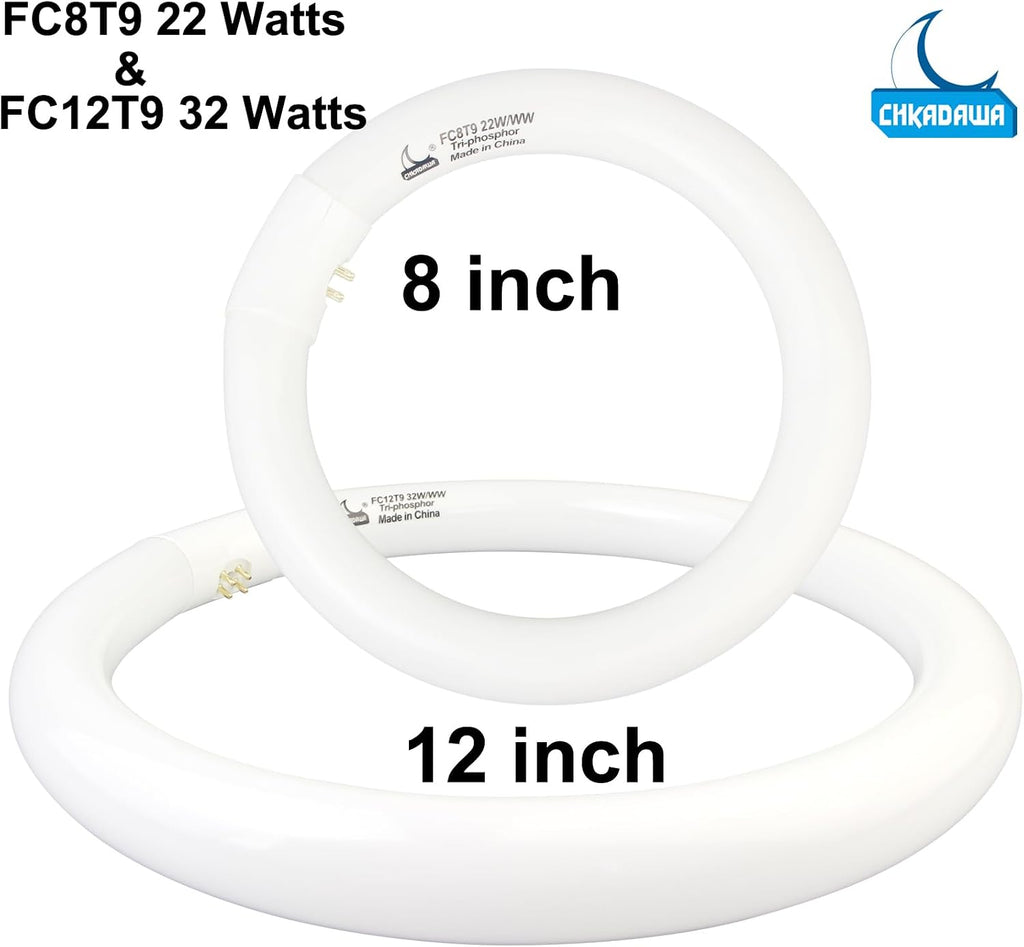 22W and FC12T9/KB 32W Warm White Set, Round Fluorescent 8 inch T9 22 Watts & Circular Light Bulbs 12 inch 32