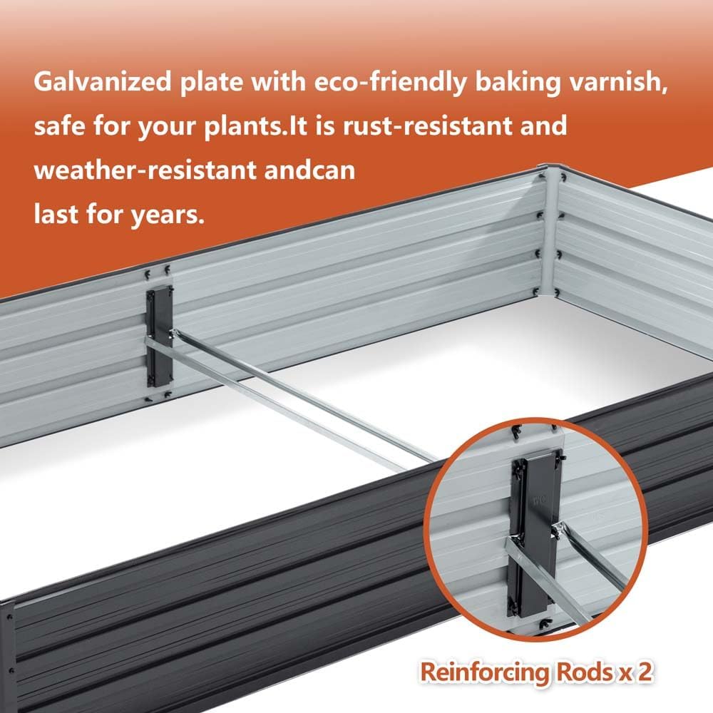 8x4x1 FT Galvanized Raised Garden Bed Kit,Tall Metal Planter Boxes with 8 Reinforcing Rods,Outdoor Patio Box Planter