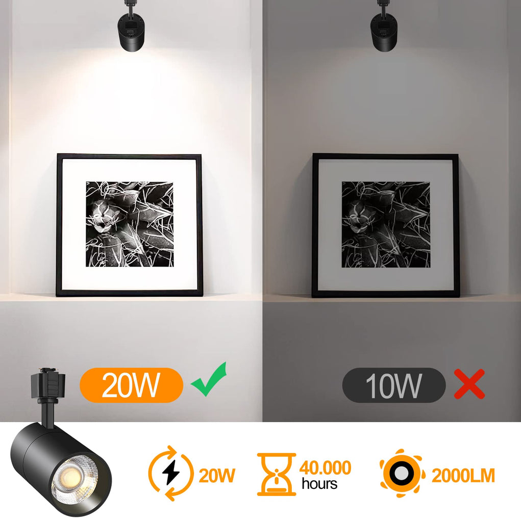 20W J Type Track Lighting Heads Dimmable Bright LED Track Lighting Fixtures for Accent Task Ceiling Track