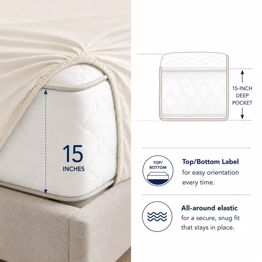 Queen Sheets - 800 Thread Count 4 PC Egyptian Cotton Luxury Bedding - Ivory