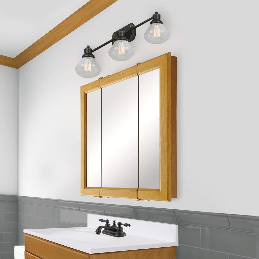 Claremont Tri-View Medicine Cabinet, 24", Honey Oak | Wall Mount, Transitional, Wood, Bath, 545277-HOK