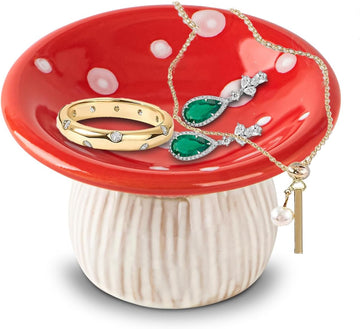 Mushroom Ceramic Jewelry Ring Holder Dish 2-Piece Ring Trinket Storage Jar