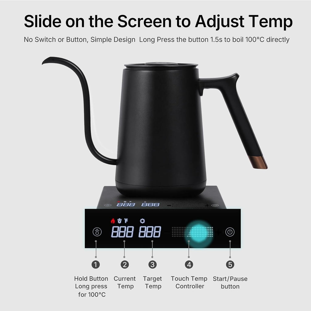 Fish Smart Electric Coffee Kettle 600ML, Gooseneck Pour Over Kettle for Coffee and Tea Variable Temperature Control