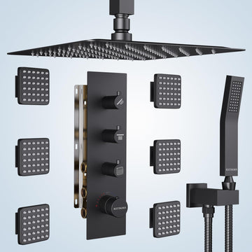 Shower System with Body Jets, 16 inch Ceiling Rainfall Showe Jets System with Handheld Multiple Shower Head