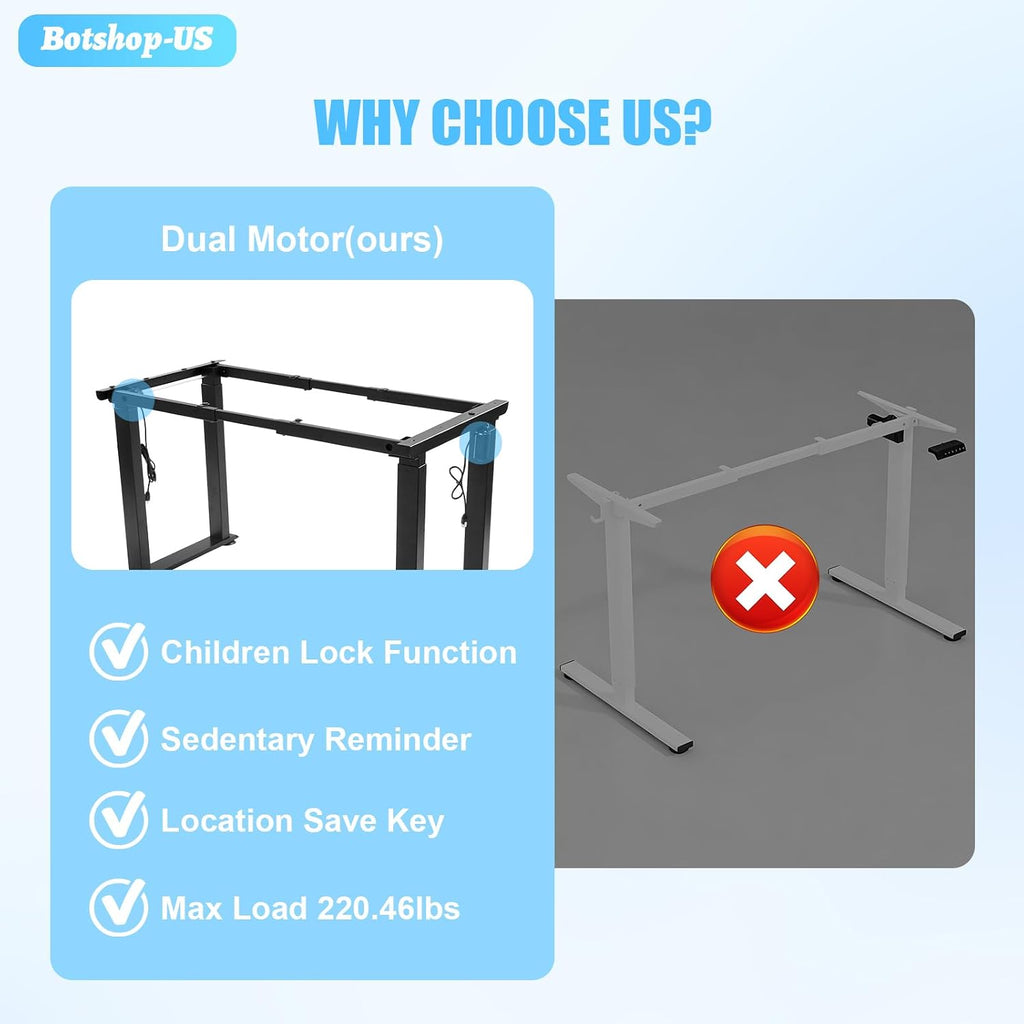 4-Leg Dual Motor Standing Desk Frame, Electric Height Adjustable Desk Legs Compatible 39"-79" Desktop, 220 Load, 3