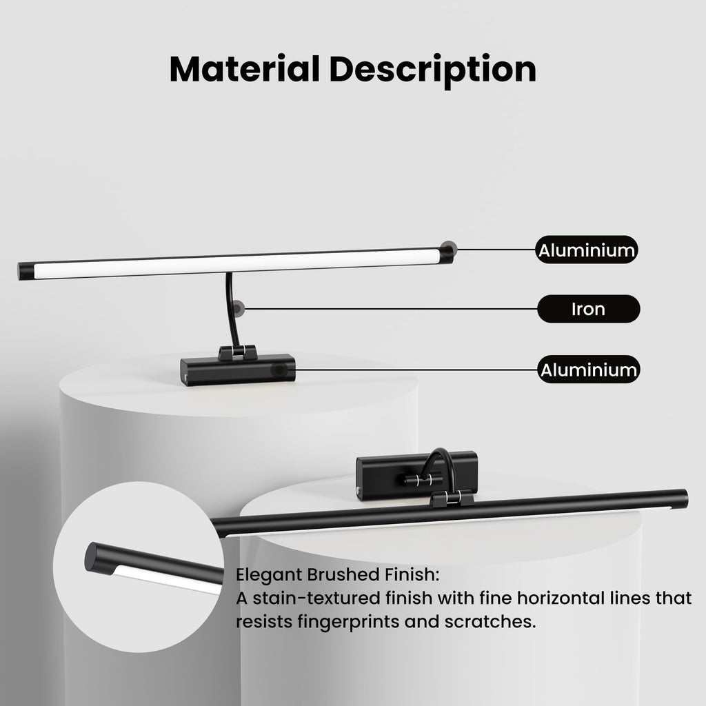 24" Picture Light with 8000mAh Battery - Black Operated Wireless Wall Sconce with Remote & Timer for Large Paintings
