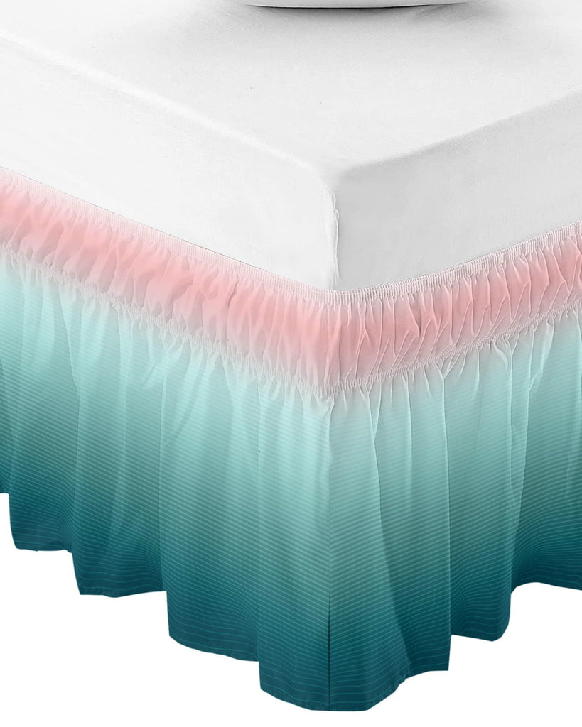 Turquoise Pink Bed Skirt Cal King Size 16 Inch Drop, Adjustable & Elastic Wrap Around Bed Skirts Pleated Luxury Dust
