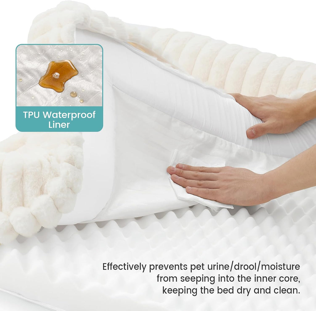Faux Rabbit Fur Dog Bed for Large Dogs, Cream
