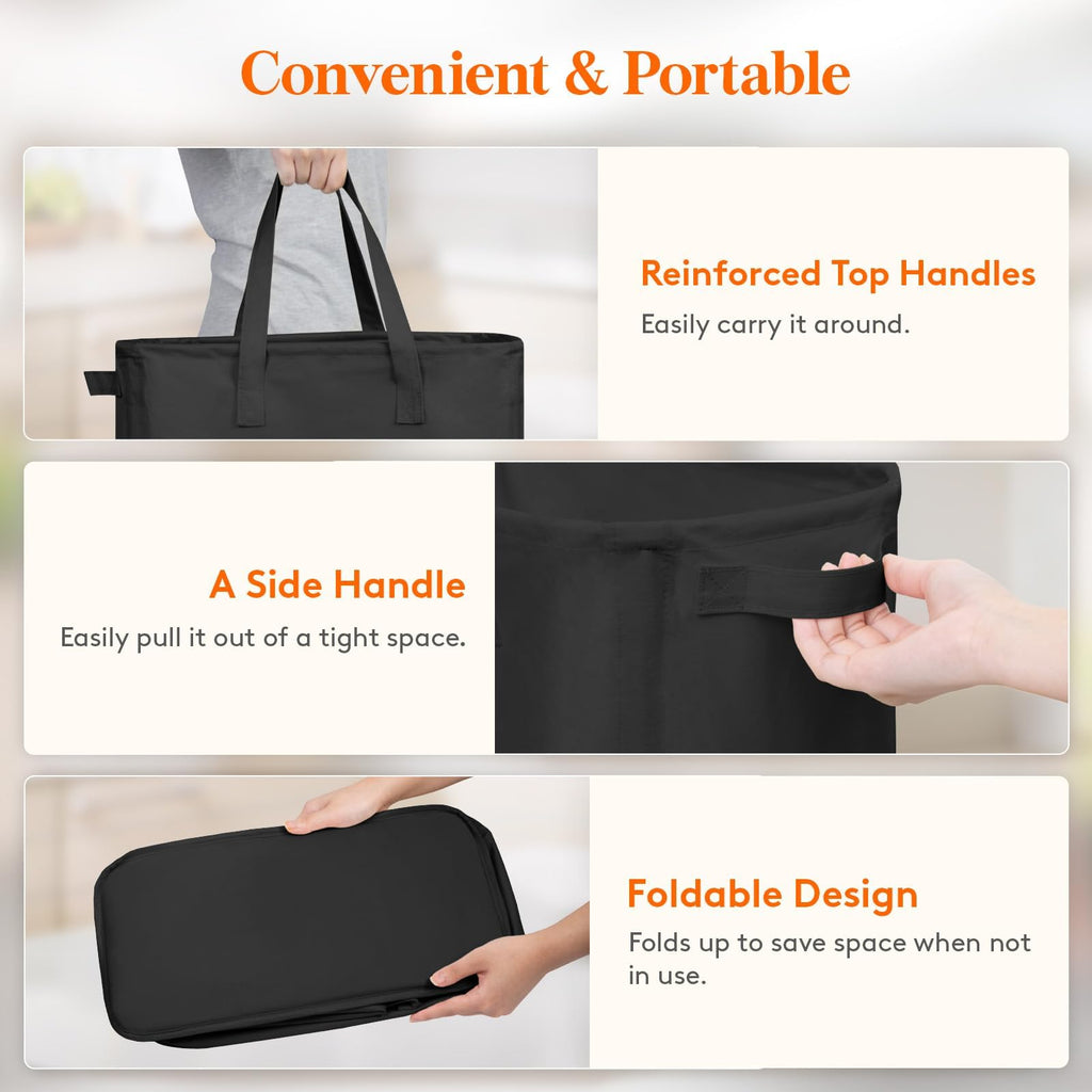 2 Pack Slim Laundry Hamper with Handles, 65L, Black