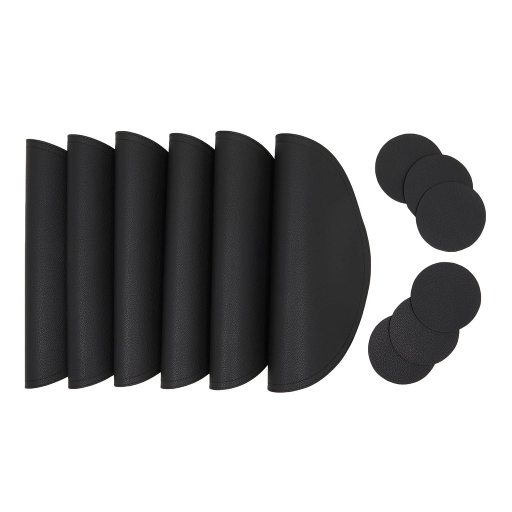 Round Vegan Leather Table Placemats & Coasters - Waterproof & Heat-Resistant Dining Table Decor - Easy Wipe-Clean