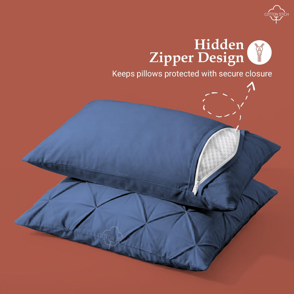 Pinch Pleated Pillow Shams Set of 2 Euro/European 24x24 - 600 Thread Count 100% Egyptian Cotton Decorative Pillow