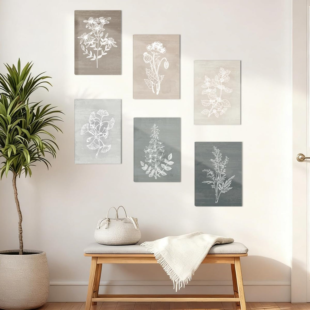 Neutral Botanical Plant Canvas 6 Pieces Wall Art Rustic Wall Decor Farmhouse Wall Paintings Botanical Prints Simple