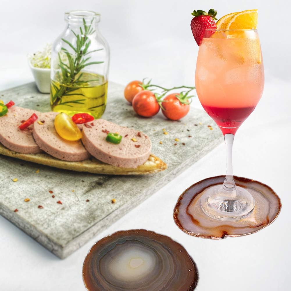 Natural Agate Coasters, Brown Geode Stone Slices 3-3.5'' for Drinks Coffee Wine, Unique Rock Crystal - Set of 4
