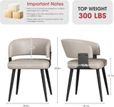 Modern Dining Chairs Set of 4, Upholstered Faux Leather Kitchen Chairs with Ergonomic Curved Open Back and Metal Legs, Warm Gray