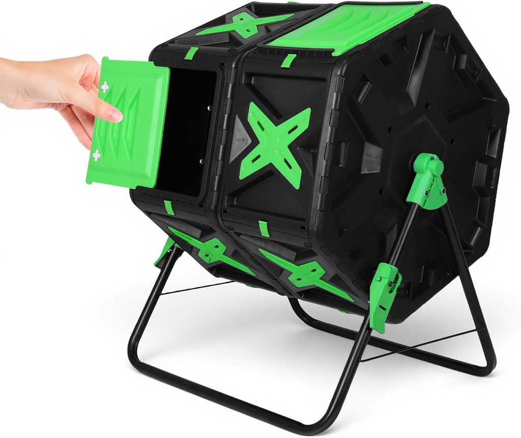 140L Dual Rotating Composter 360° Tumbling Bin Sliding Door Patio Garden Compost Maker