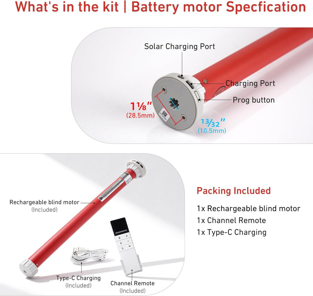 Zigbee Smart Motor for 1-1/2"(38mm) Roller Tube, Roller Blinds Motor with Hub-Free Alexa Control, Rechargeable &