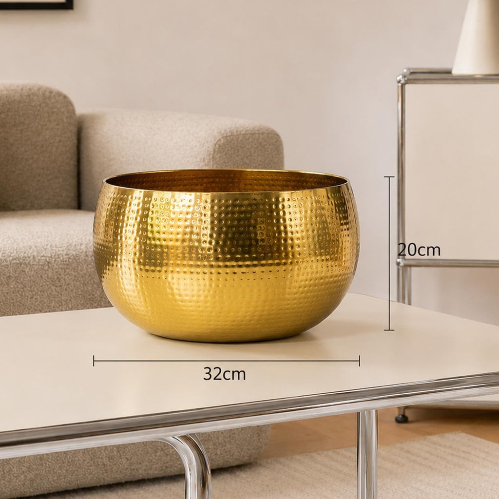 7305 Large Metal Planter 32 x 20cm Hammered Gold Colour-Straight Edge