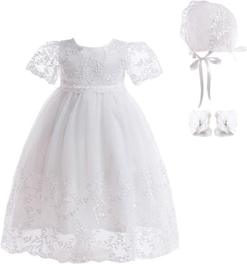 Baby Girls White Christening Dress Lace Toddler Baptism Gown Outfit for Formal Party Infant Wedding Dresses