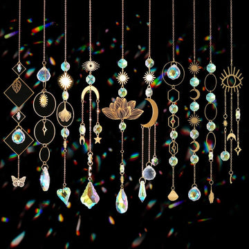 Sun Catchers, 10 Colorful Crystal Suncatcher with Chain Pendant Ornaments - Hanging Crystals Prism Rainbow Maker for