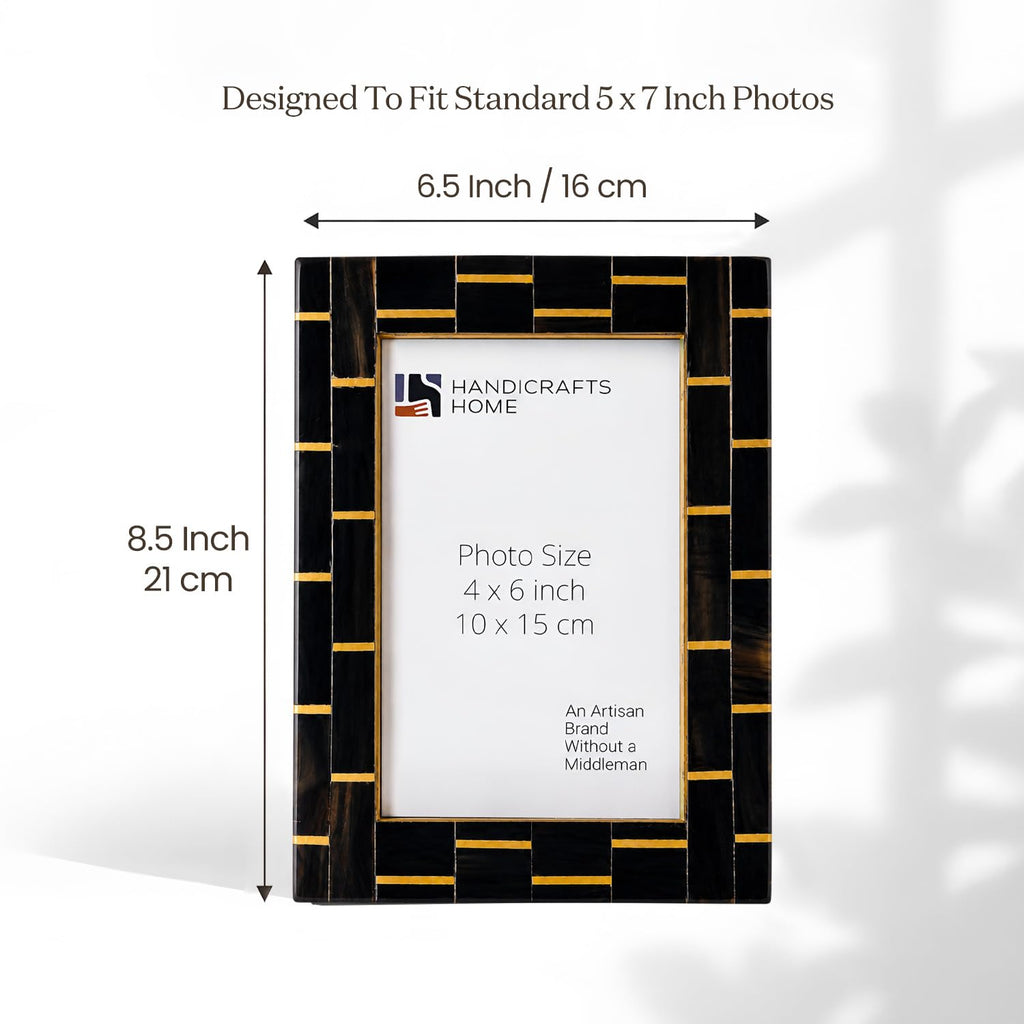 Handmade Mosaic Horn Inlay & brass Black Picture Frame, 5x7