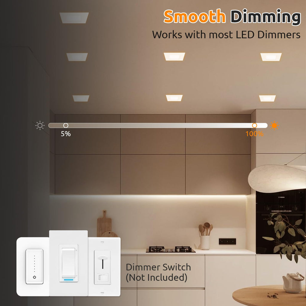 12 Pack 6 Inch Square LED Recessed Lighting, 13W, 5CCT, Ultra-Thin