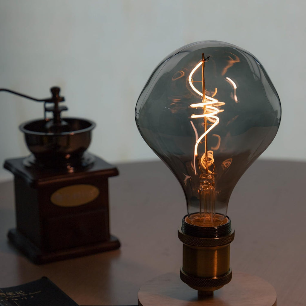 G40 LED Edison Bulb, Smoke Gray Hand-Blown Hard Glass, 4W (25W Incandescent Equivalent), 110-130V, E26, 2000K Warm