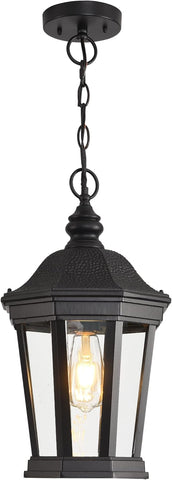 Large Outdoor Pendant Light Fixtures, 17.9" H Black Exterior Hanging Lantern Lights