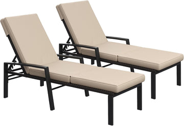 Chaise Lounge Chairs for Outdoor, Lounge Chairs Set of 2, Adjustable PE Rattan Wicker Patio Pool Lounge Chair with