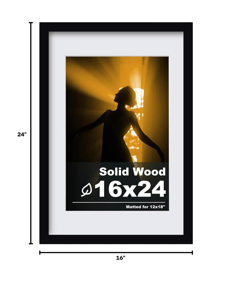 16x24 Solid Wood Picture Frame, Made of Solid Wood Covered by Plexiglass 12x18 with Mat 16x24 without Mat, Poster