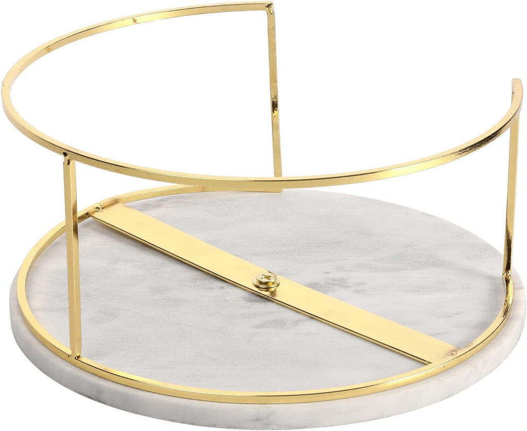 Modern White Marble Cake Stands, Brass Metal Cupcake Stand Dessert Pedestal Risers - Set of 3