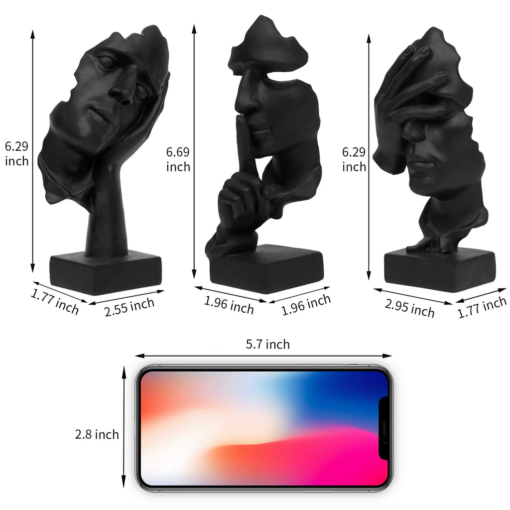3 Pcs Thinker Statue, Silence is Gold Abstract Art Figurine, No Hear No See No Speak Modern Home Resin Sculptures